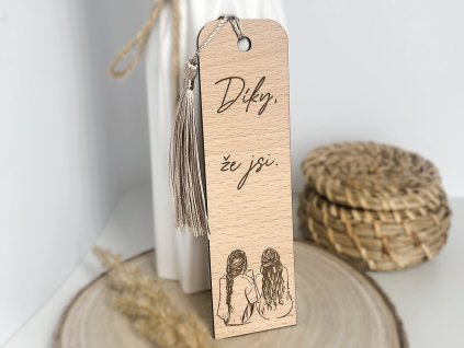 dřevěná záložka díky, že jsi 3