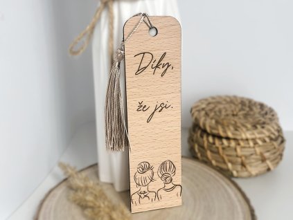 dřevěná záložka díky, že jsi 4