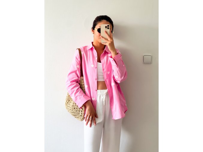 Bavlněná košile se srdíčky - Heart (pink)