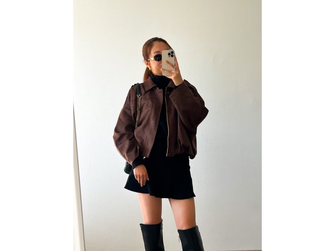 Semišová oversized bunda - Coffee Brown