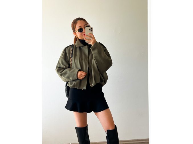 Semišová oversized bunda - Army Green