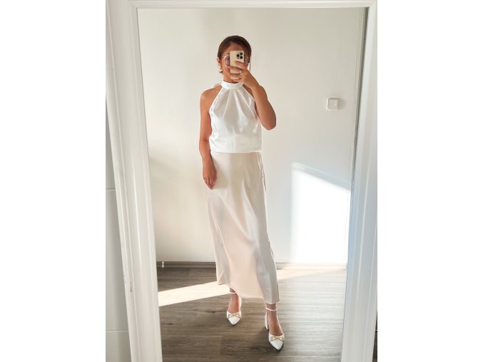 Saténová midi sukně - Champagne