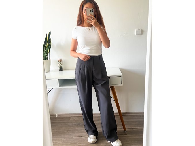 Elegantní kalhoty s vysokým pasem - Clare (šedá)