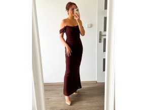 Hnědé off shoulder elegantní šaty - Vivi