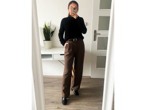 Elegantní kalhoty s vysokým pasem - Karin (hnědá)