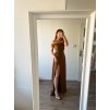 Luxusní dlouhé šaty off shoulder, spadlá ramena - Coffee Brown