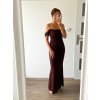 Hnědé off shoulder elegantní šaty - Vivi