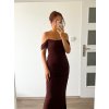 Hnědé off shoulder elegantní šaty - Vivi