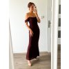 Hnědé off shoulder elegantní šaty - Vivi