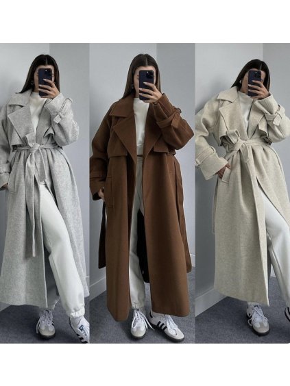 Dlouhá oversized kabát s páskem