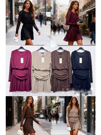 Dámské krajkové mini šaty s řasením