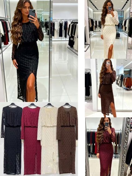 Dámské krajkové maxi šaty s rozparkem