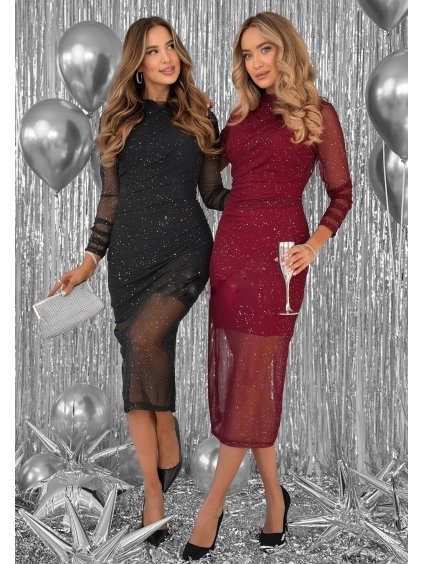 Dámské třpytivé šaty s průhledným efektem