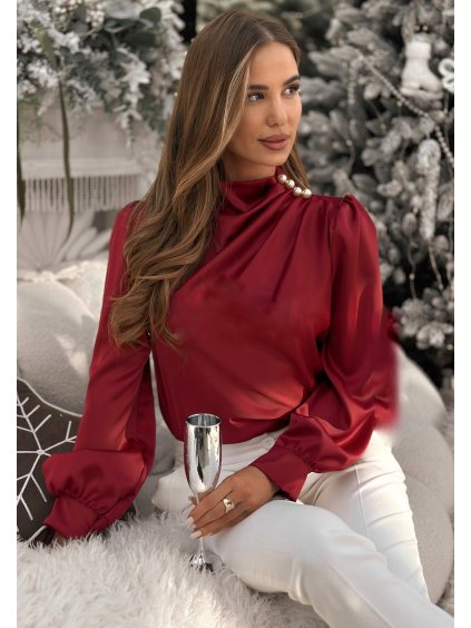 Dámská saténová halenka s perlovými knoflíčky