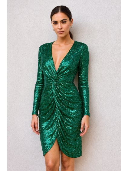 Dámské třpytivé společenské šaty s řasením