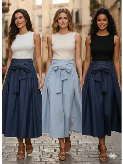 Dlouhá áčková sukně s páskem