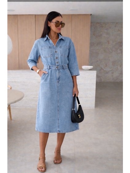 Džínové košilové midi šaty