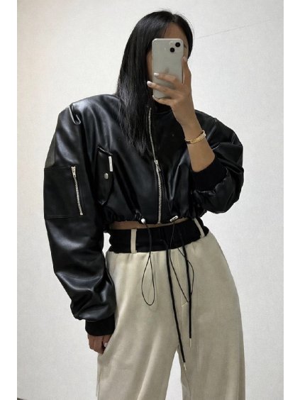 Koženková cropped bunda/barvy