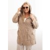 Dámská mikina Plus Size s kapucí a kapsami Camel