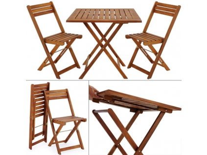 Zahradní, balkonový dřevěný set - 2 x židle a stůl