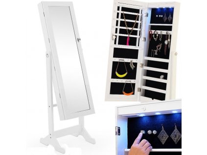 Luxusní stojanová šperkovnice se zrcadlem a LED osvětlením
