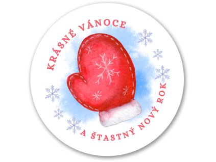 Kopie návrhu Red Blue Playful Illustrated Cute Mitten Merry Christmas Circle Sticker