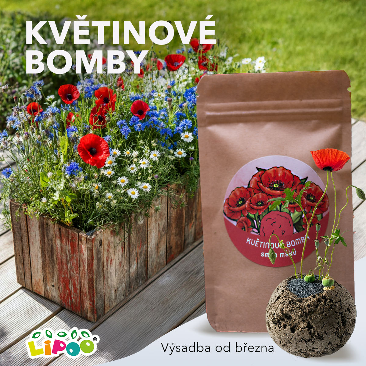 LIPOO ROZKVETLÝ TRUHLÍK - 3 KVĚTINOVÉ BOMBY