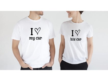 Tričká pre pár I love his car (Farba Čierna, Veľkosť dámska XXXL, Veľkosť pánska XXXL)