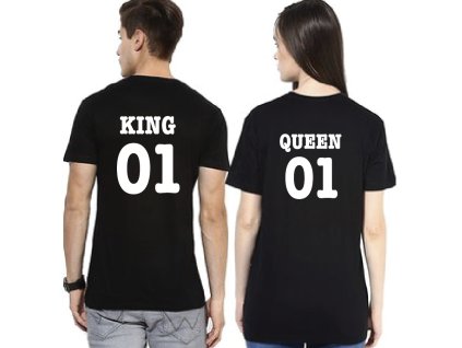Tričká pre pár King Queen zozadu (Farba Čierna, Veľkosť dámska XXXL, Veľkosť pánska XXXL)
