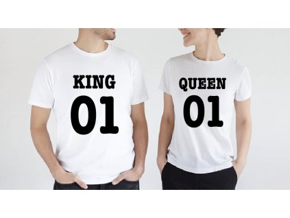 Tričká pre pár King Queen zpredu (Farba Čierna, Veľkosť dámska XXXL, Veľkosť pánska XXXL)