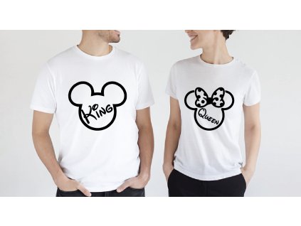 Tričká pre pár King Queen (Mickey Mouse) (Farba Čierna, Veľkosť dámska XXXL, Veľkosť pánska XXXL)