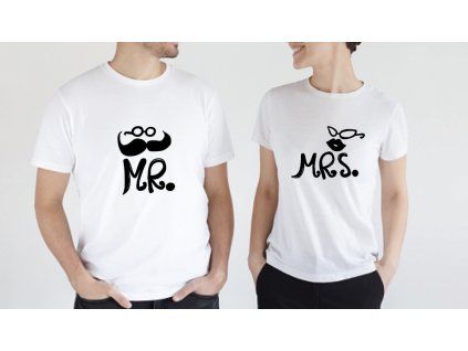Tričká pre pár Mr Mrs (Farba Čierna, Veľkosť dámska XXXL, Veľkosť pánska XXXL)