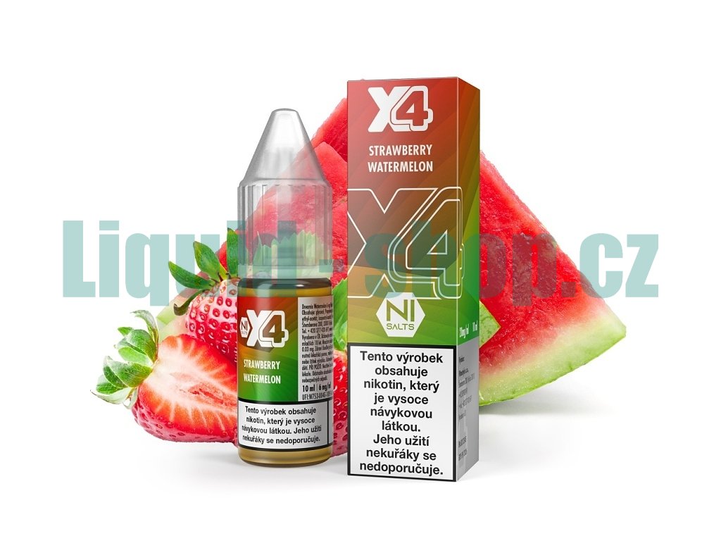 X4 Bar Juice Salt - E-liquid - Strawberry Watermelon (Jahoda a meloun) - 10mg, produktový obrázek.