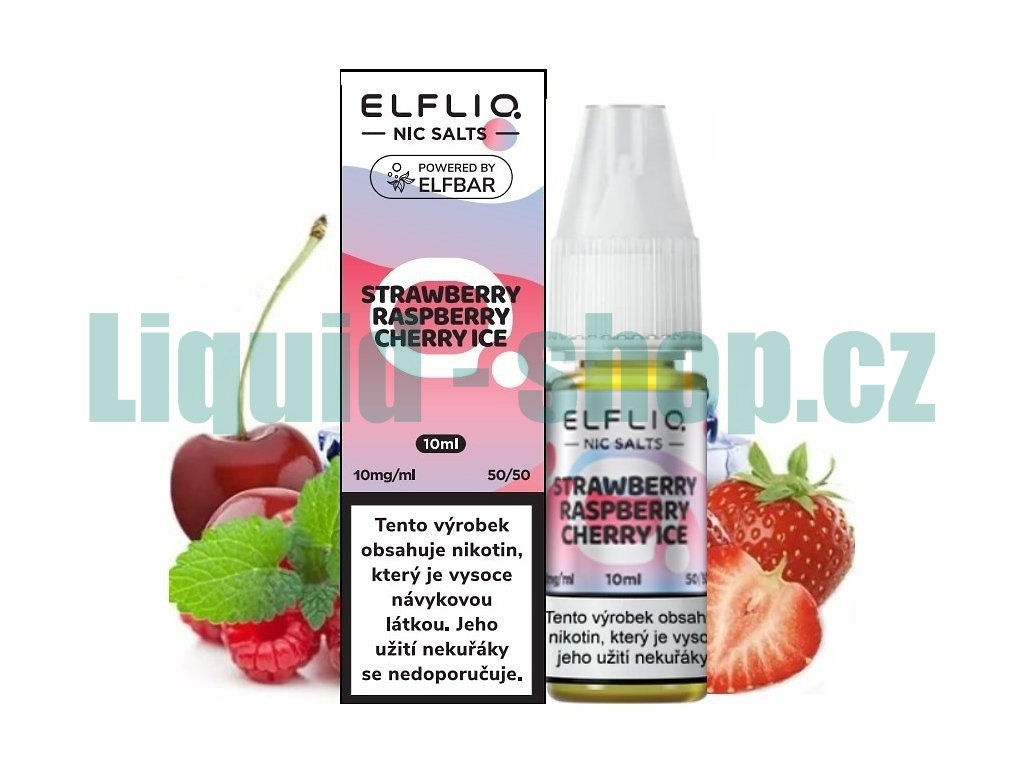 Elf Bar Elfliq - Salt e-liquid - Strawberry Raspberry Cherry ICE - 10ml - 10mg, produktový obrázek.