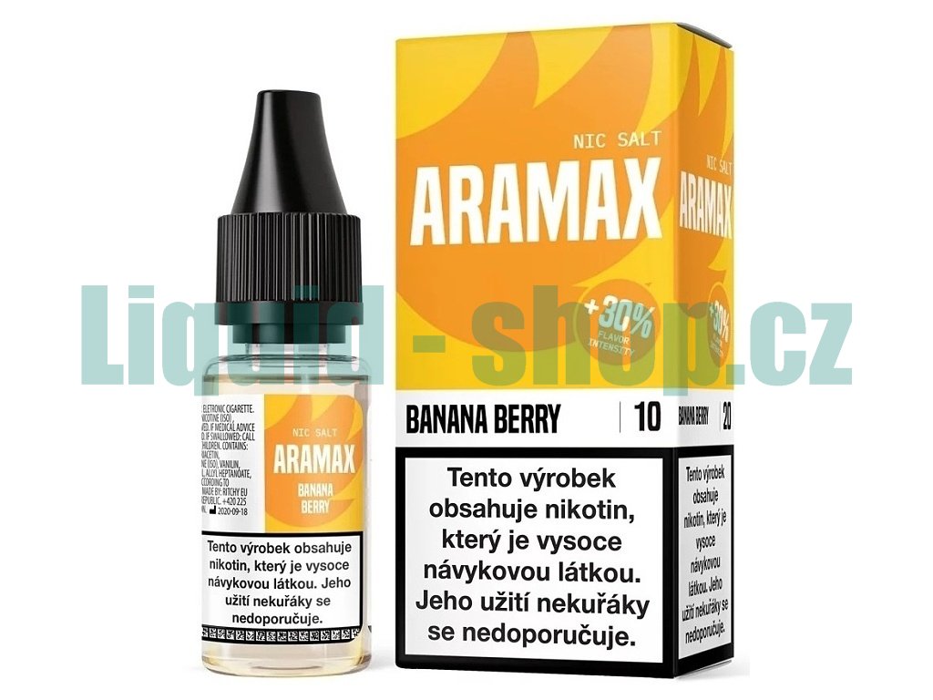 Aramax - Salt e-liquid - Banana Berry - 10ml - 10mg, produktový obrázek.