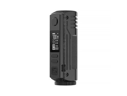 Černý BD Vape Mod Rayden 100 V2 z kovaného karbonu s OLED displejem zobrazujícím výkon 100W a detaily vapingu