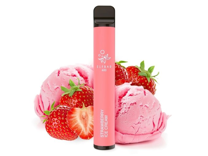 Elf Bar 600 - 0mg - ZERO - Strawberry ICE Cream (Jahodová zmrzlina), produktový obrázek.