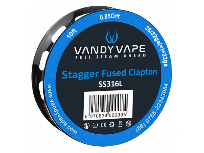 Vandy Vape SS316L - Stagger Fused Clapton - odporový drát - 2x (26GA + 32GA) + 32ga - 3m