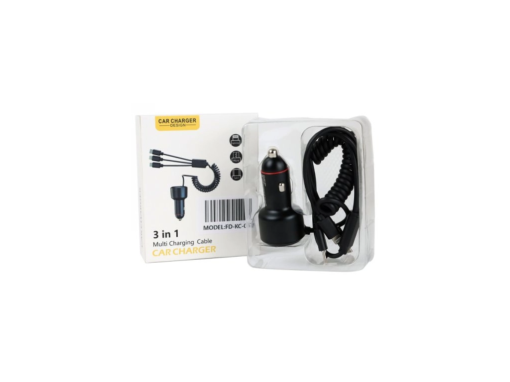 Nabíječka do auta 3 v 1 - Lightning, Micro USB, USB-C