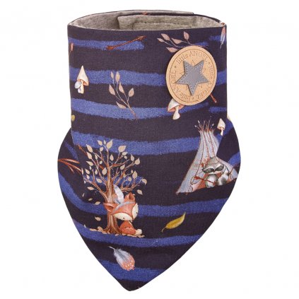 Šátek na krk podšitý Outlast® - tm.modrá zvířátka teepee/šedý melír