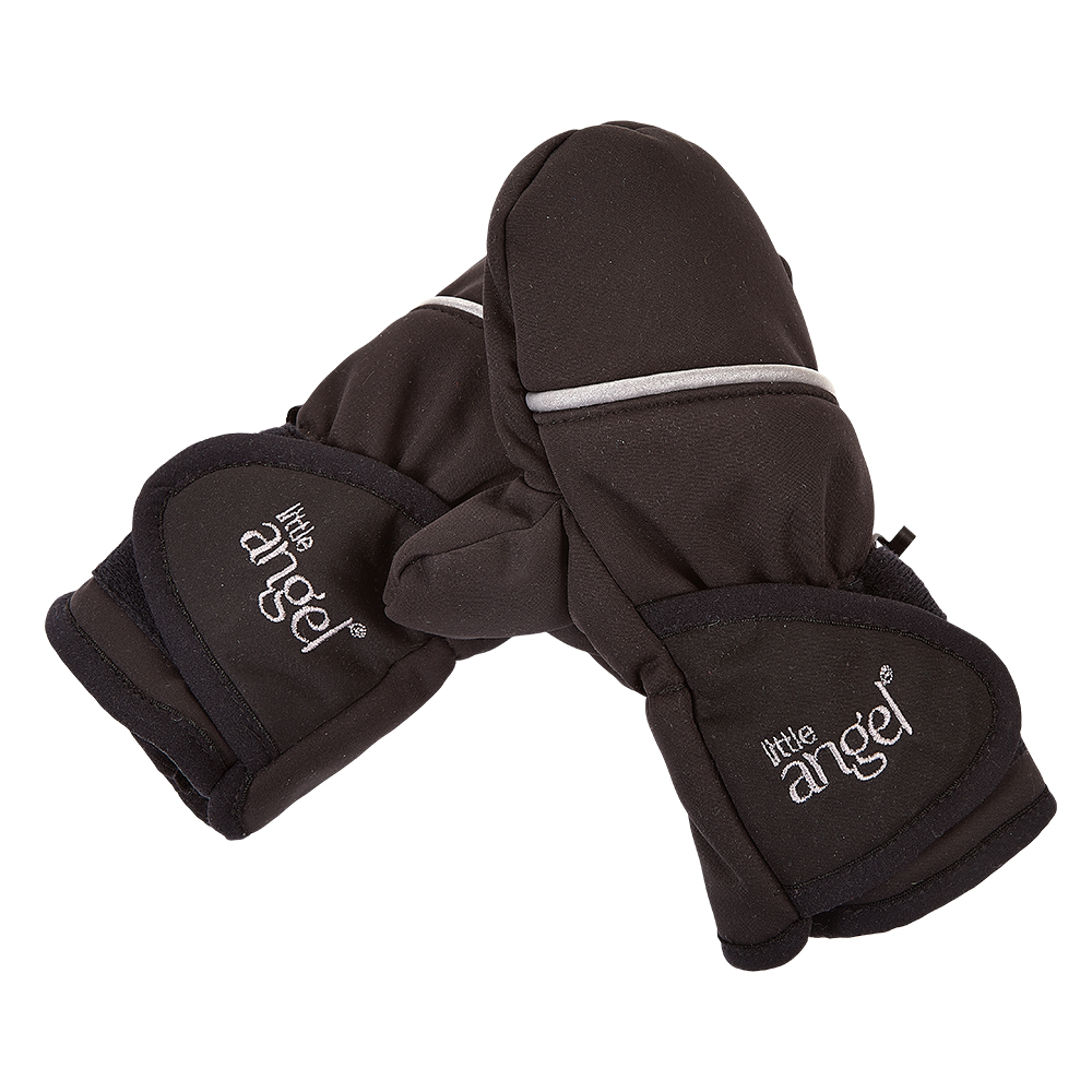 Little Angel Rukavice s palcem softshell STRETCH Outlast® - černá-výšivka šedá Velikost ostatní: 3