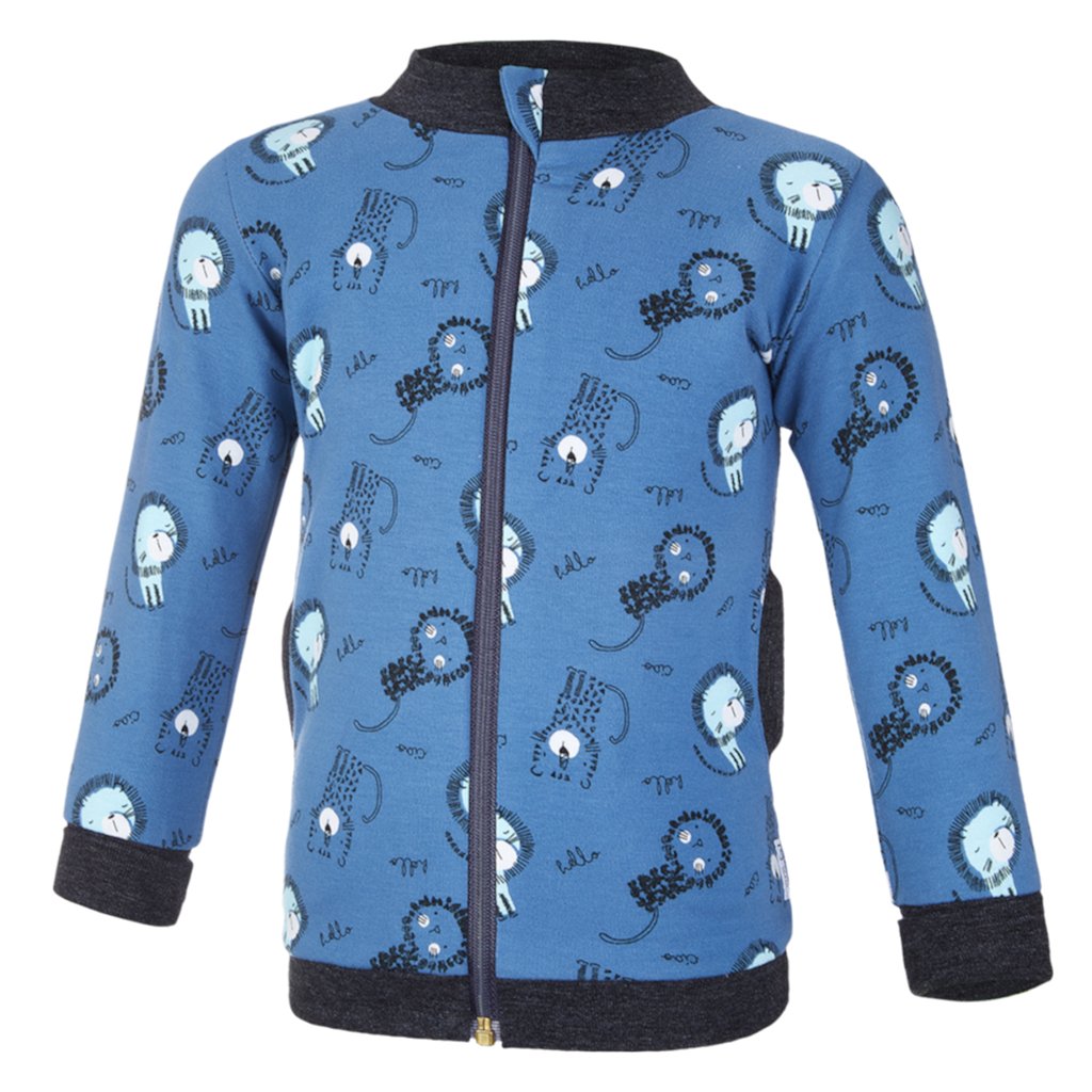 Zip Up Sweatjacke für Kinder gefüttert Outlast® - Denim Löwe/Grau Meliert