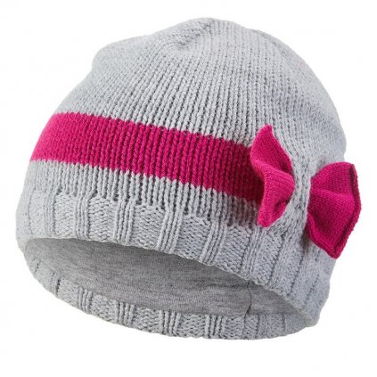 Strickmütze Schleife Outlast® - hellgrau-rosa (Größe 1 | 36-38 cm)