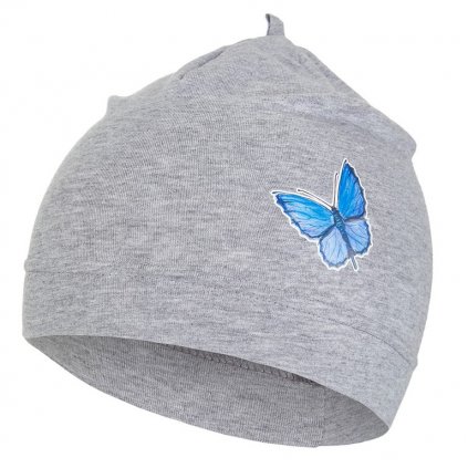 Mütze dünn DEBRA Outlast® - grau meliert/Schmetterling (Größe 1 | 36-38 cm)