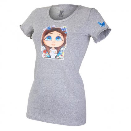 Damen T-Shirt dünn kurzer Ärmel DEBRA Outlast® - grau meliert/Kukadlinka (Größe S)