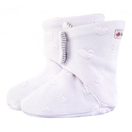 Baby Booties gefüttert Outlast® - weiß Herz/Streifen weißgrau meliert