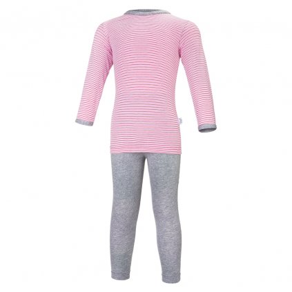 Pyjama langer Ärmel Outlast® - Streifen rosabordeaux/grau meliert