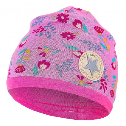 Beanie Mütze gefüttert Outlast® - rosa Blumen/dunkelrosa