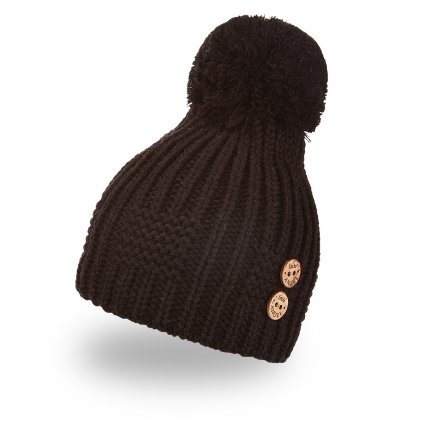 Beanie Strickmütze Knöpfe Bommel Outlast® - schwarz