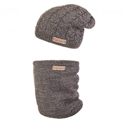 Set Beanie Strickmütze und Strickloop Outlast® - schwarzweiß